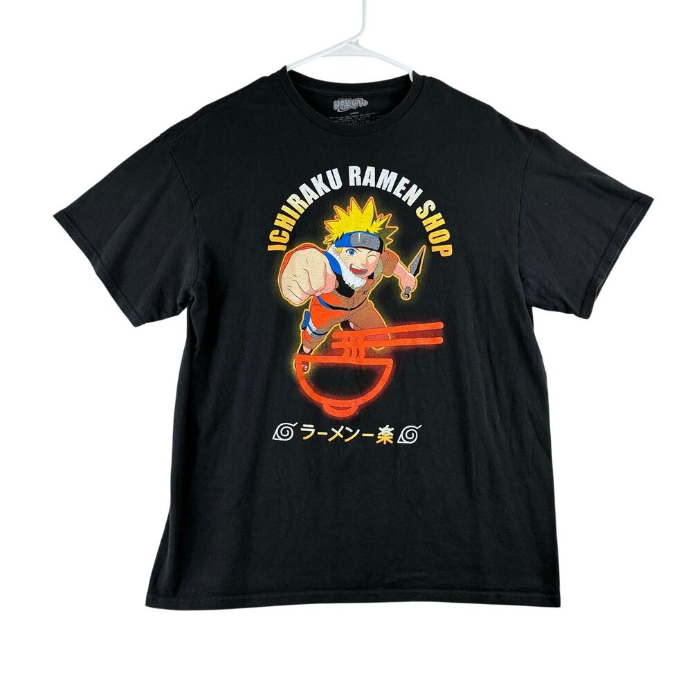 Naruto T-Shirt Men's Large Black Cotton Ichiraku Ramen Shop Anime Show Character